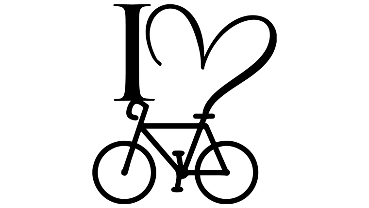 Sort outlinet cykel med hjerte henover
